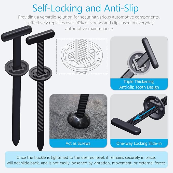 200PCS Upgraded Nylon Universal Cable Tie Buckle, Heavy Duty Self-Locking Rivet Zip Ties, Multifunctional Cable Tie Buckle for Car Daily Repair, Home, Office, Garden, Workshop(200Pcs)