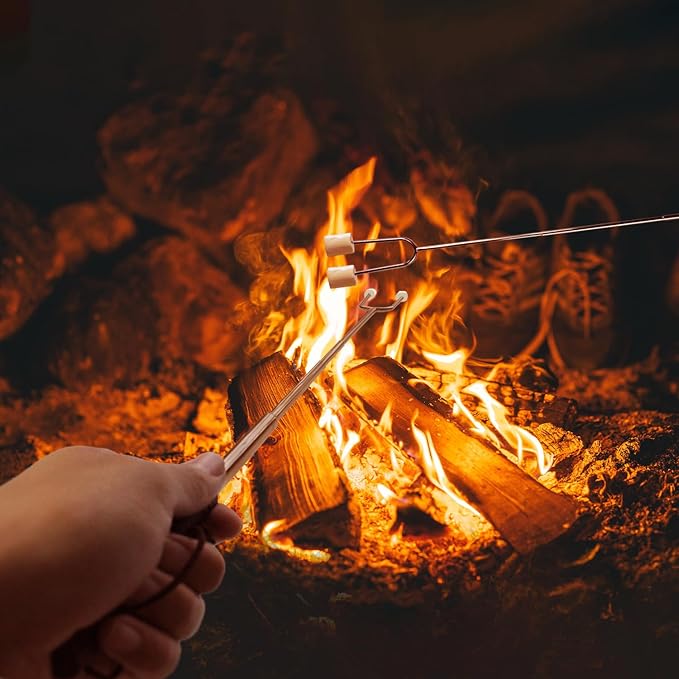 Marshmallow Roasting Sticks for Fire Pit with Wooden Handle, 41 Inches Long, Telescoping SUS304 Stainless Steel Marshmallow Skewers, Extendable Hog Dog Campfire Roasting Sticks, Camping Accessories