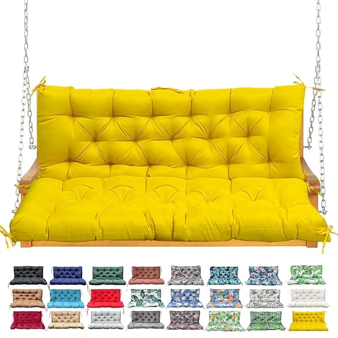 Porch Swing Cushion with Backrest,Waterproof Bench Cushion for Outdoor Furniture,2-3 Seater Replacement Thickened Swing Cushion with Ties,Patio,Outdoor,Backyard and Garden (Yellow,40x40)