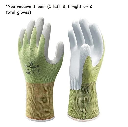 SHOWA Atlas 370 Nitrile Palm Coated General Purpose Work Gloves with Nylon Liner, Green, Small (1 Pair)