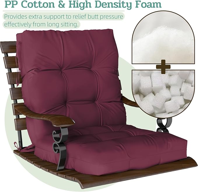 Outdoor Chair Cushion, 42x21x4 Inch Patio Cushions for Dining/Rocking Chairs, High Back Soft Seat Pad with Ties, Indoor Outside Use, Fade-Resistant & Waterproof, Burgundy