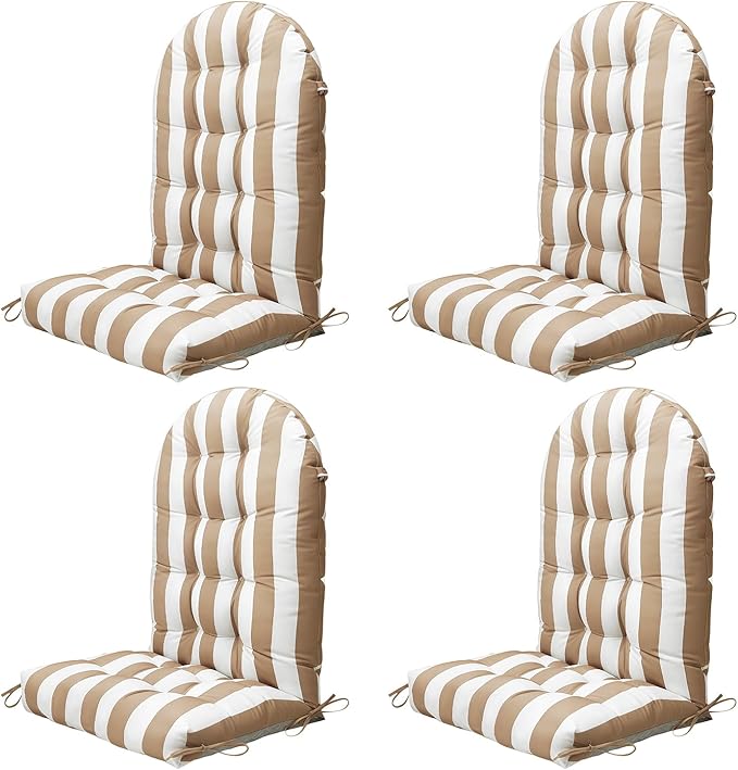Adirondack Chair Cushion Set of 4, Thickened Patio Chair Cushions with Ties, Waterproof and UV-Protected Rocking Chair Cushion for Indoor and Outdoor, Stripe Khaki.