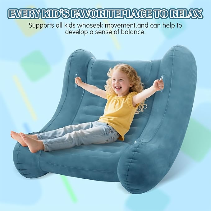 Sensory Rocker Chair for Kids, 55” x 55” x 46” Air Cloud Rocker, Inflatable Sensory Chair for Autistic ADHD Child, Indoor/Outdoor Toddler Rocking Chair-Includes Air Pump and Repair Kit