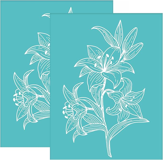 OLYCRAFT 2pcs Silk Screen Printing Stencils Lily Flower Silkscreen Stencil Self-Adhesive Reusable Floral Paint Stencil Mesh Transfers for Printing on Wood Fabric T-Shirts DIY Decoration - 8.5x11 Inch