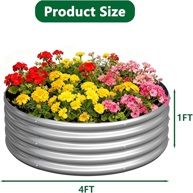 zizin 2 Pack Galvanized Raised Garden Bed Metal Round Raised Garden Beds Outdoor Planter Box for Vegetables (4FT, Silver)