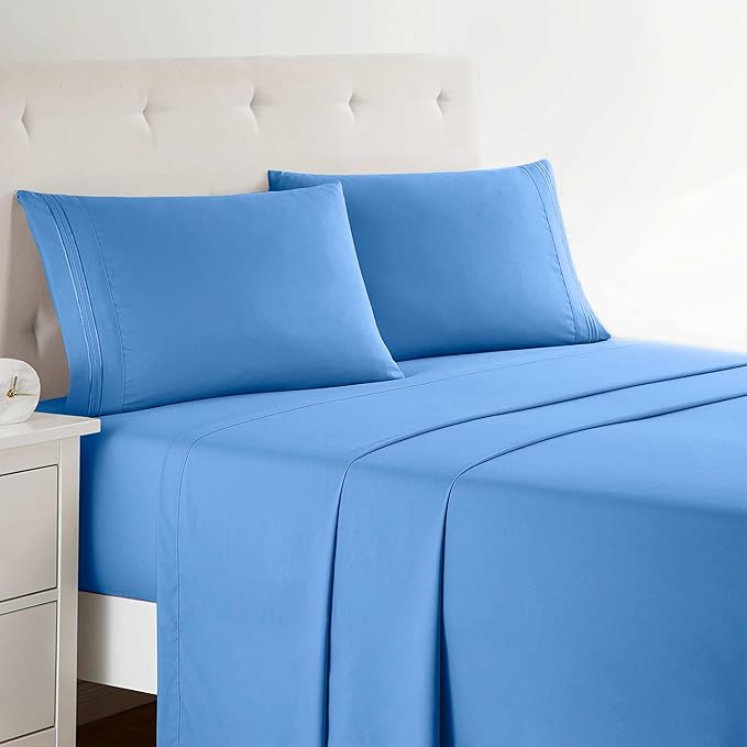 Clara Clark Split King Sheets Set, Deep Pocket Bed Sheets for Split King Size Bed, 4 Piece Bed Sheet Set, Super Soft Bedding Sheets & Pillowcases, Split King Calm Blue