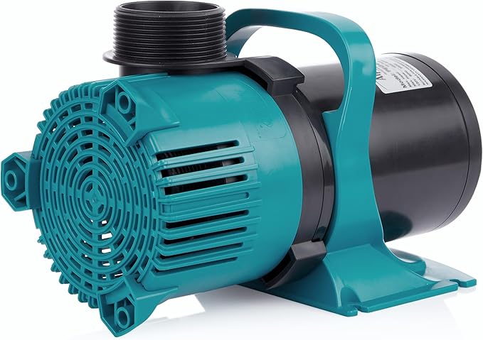 Alpine Corporation 4700 GPH Vortex Submersible Water Pump with 20 Ft Cord for Ponds, Fountains and Water Circulations, Quiet Operation Vertical/Horizontal, 18.5 Ft Lift 216 Watts, Black/Teal