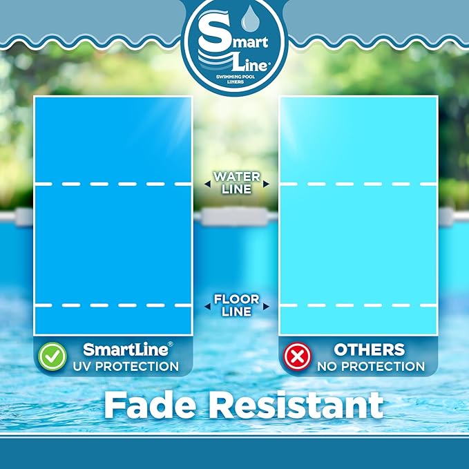 Smartline 24 ft Round Swimming Pool Liner | Solid Blue | Overlap Style | 48-52 Inch Wall Height | 25 Gauge Heavy Duty Virgin Vinyl | Designed for Steel Sided Above Ground Pools