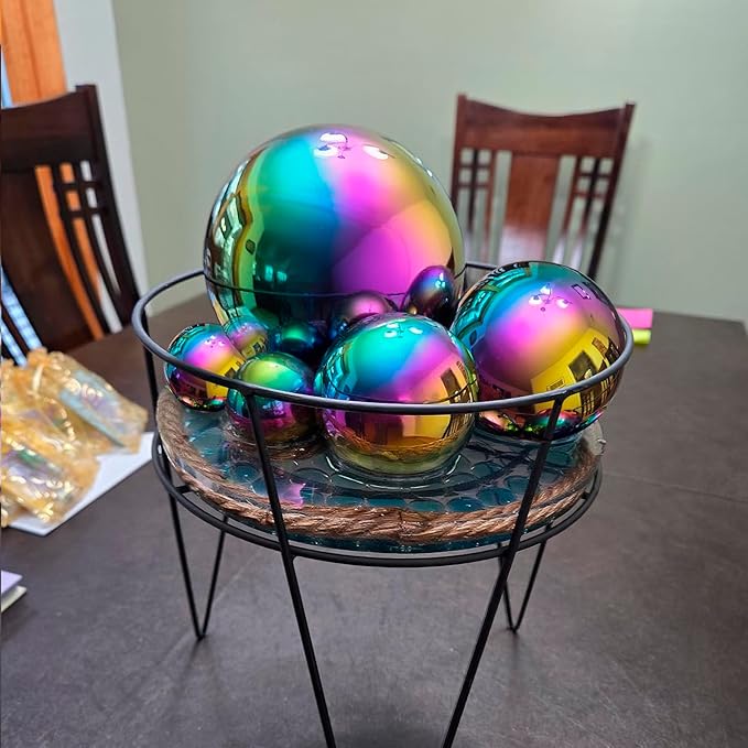 Nerien Gazing Ball, Stainless Steel Garden Mirror Globe, Polished Ornament Sphere, Hollow Floating Reflective Hemisphere, for Home Outdoor Pond Housewarming Swimming Pool Decoration, Rainbow, 5Pcs Mix