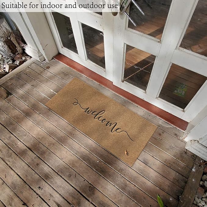 AAZZKANG Brown Door Mat Large 18"x48" Outdoor Welcome Mat with Non Slip Rubber Backing Easy to Clean Entry Doormat for Indoor High Traffic Areas Front Door