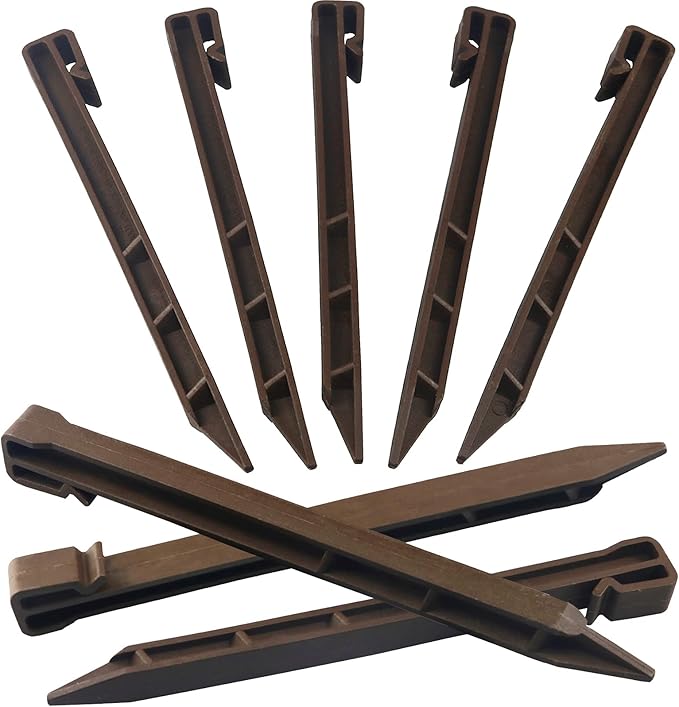 30 PCS Brown Landscape Edging Garden Stakes, 10 Inch Landscaping Anchoring Spikes Heavy Duty Plastic Garden Netting Ground Stakes Brown for Edging & Terrace Board