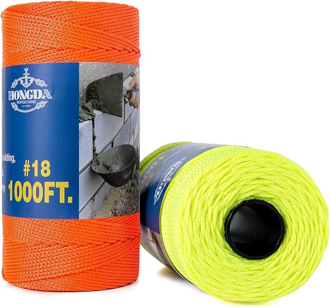 HONGDA Mason Line, 1000 Feet #18 Braided Nylon Mason line String Perfect for Masonry Jobs and for The Layout of General Construction, Gardening, DIY Project, Fluorescent Orange
