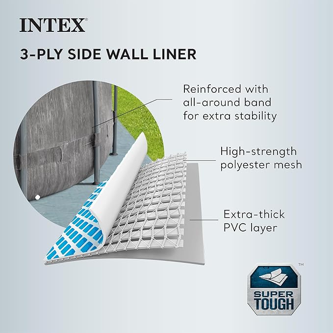 Intex Greywood Prism Frame 15' x 48" Round Above Ground Outdoor Swimming Pool Set with 1000 GPH Filter Pump, Ladder, Ground Cloth, and Pool Cover