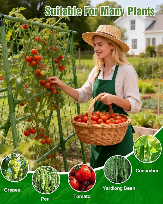 Joyhalo A-Frame Cucumber Trellis for Raised Beds, 47" Hx 57" L Adjustable Size, Garden Trellis for Climbing Plant Outdoors with Climbing Net and Plant Support Clip for Vegetable Vine Pea Bean Tomato