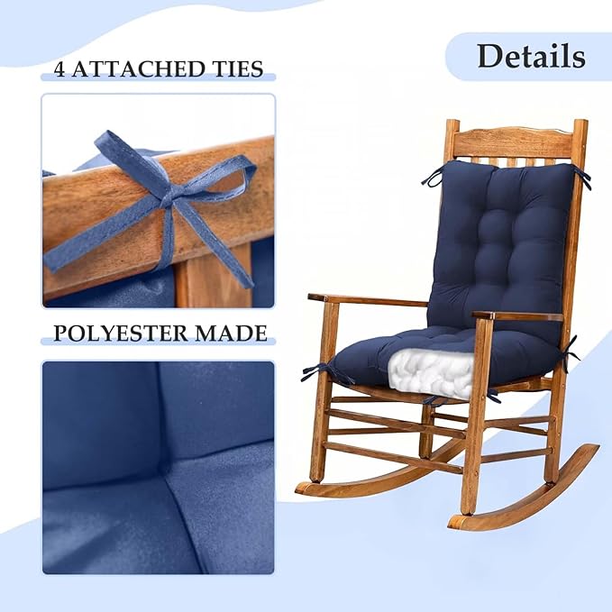 2 Pack Patio Rocking Chair Cushions Rocker Replacement Cushion Set Thick Chair Seat Pads for Patio Porch Garden Navy Blue