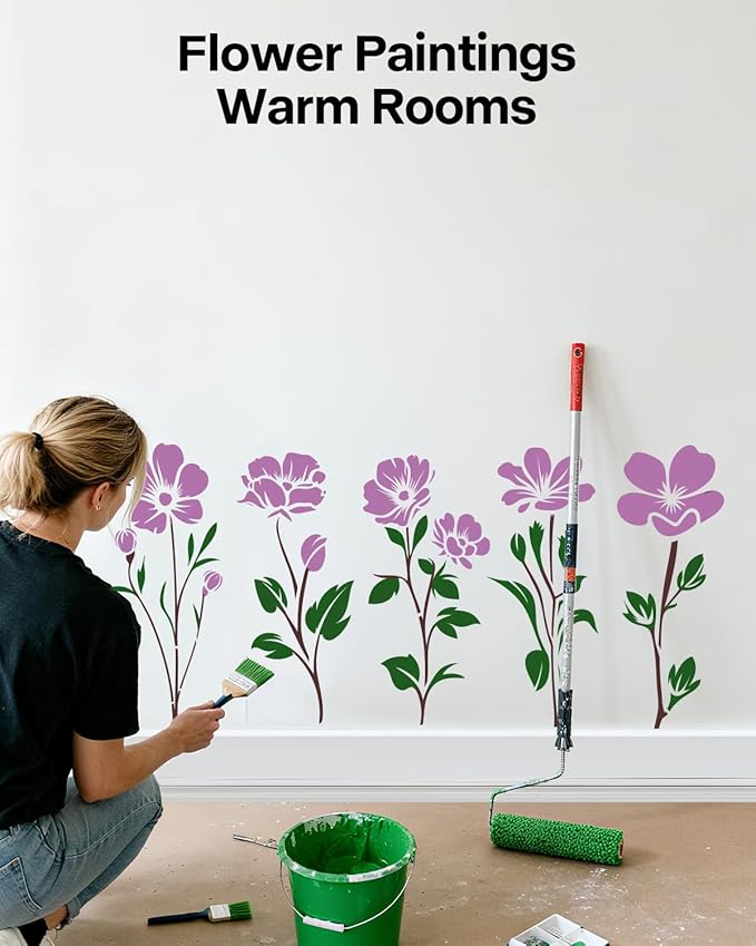 7"x14" Large Flower Stencils for Painting on Walls, Reusable 5PCS Flower Stencil for Garden Fence, Floral Stencil Kit for Wood Fabrics Furniture