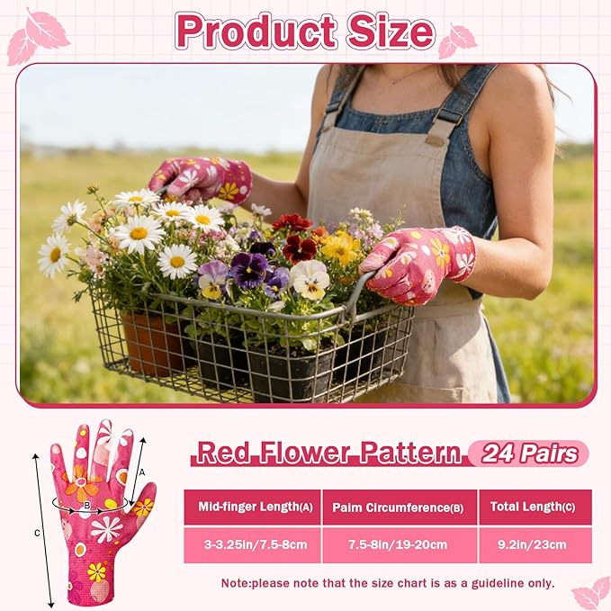 24 Pairs Gardening Gloves for Women PU Coated Breathable Non-slip Knitting Gloves for Gardening Planting Seeding
