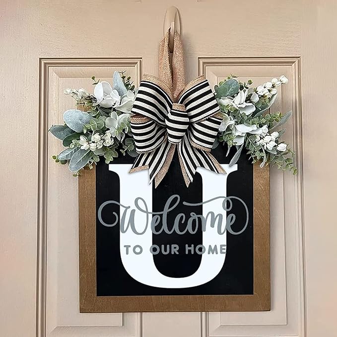 Last Name Front Porch Decor, Welcome Sign Door Wreath, Outdoor Decorations, 26 Letter Hanging Monogram (U) for All Seasons