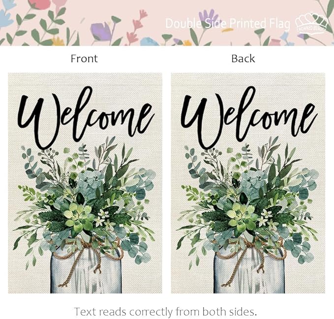 CROWNED BEAUTY Spring House Flag 28x40 Inch Double Sided Floral Mason Jar Large Burlap for Outside Welcome Holiday Yard Party Decoration CF870-40