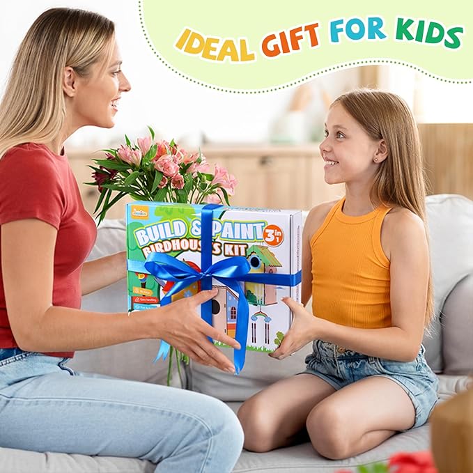 3 Pack Bird Houses Kits for Kids, Wooden Painting Arts and Crafts for Kids Ages 8-12, Build & Paint Your Own Bird Houses and Wind Chime Kits, Toddlers for Girls Boys