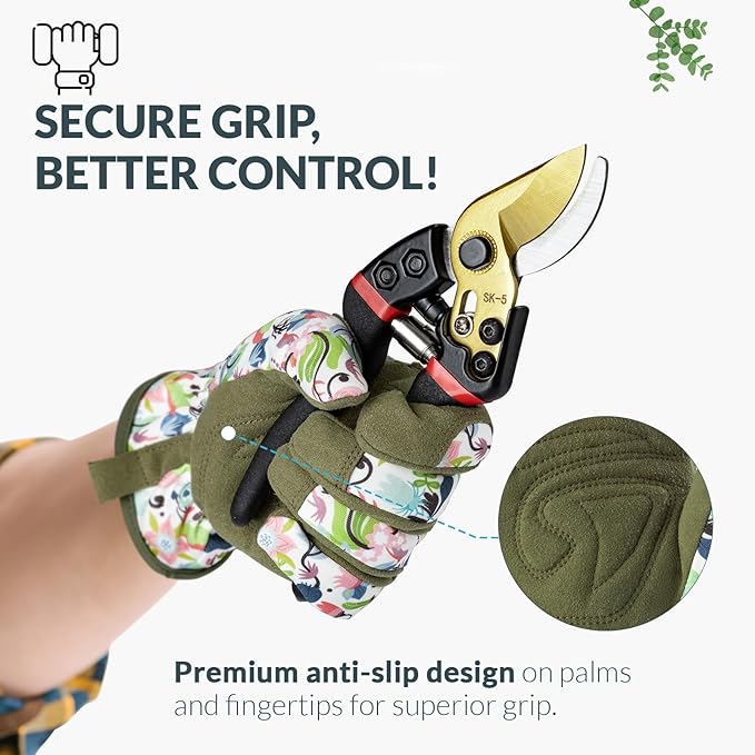 Baidast Garden Gloves, Breathable Leather Gardening Gloves Thorn Proof for Digging, Planting, Pruning