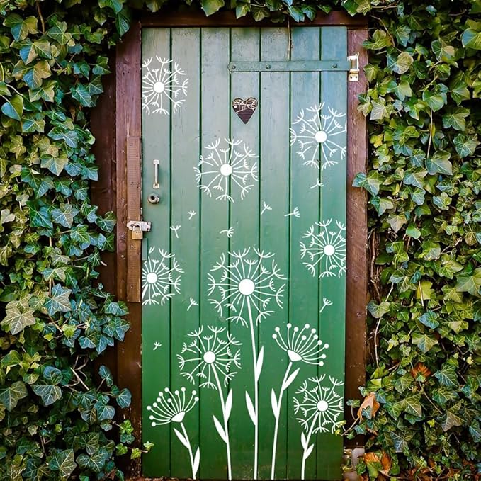 MAYJOYDIY 6Pcs Large Dandelion Stencils Splicing Style Dandelion Seeds Stencil for Painting 11.8×11.8inch Garden Fence Leaves Craft Templates with Paint Brush for Window Wood Wall Home Gift Decor
