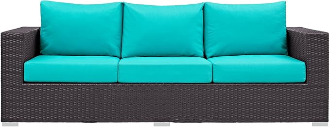Modway Convene Wicker Rattan Outdoor Patio Sofa in Espresso Turquoise