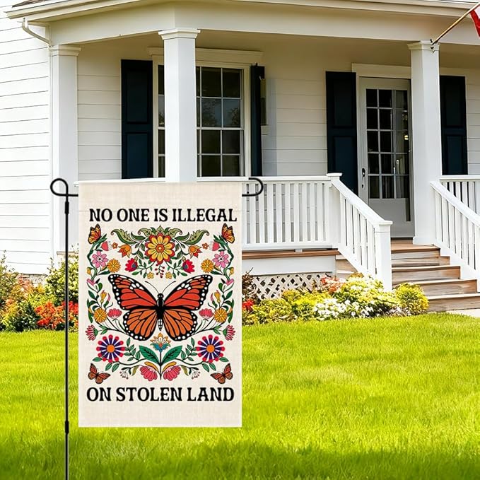RZHV No One Is Illegal on Stolen Land Double-Sided Garden Flag for Outdoor House Yard Sign Garden Decor Parade, Diversity Inclusive Outdoor Banner, Anti Racism Native American Yard Sign