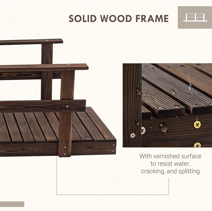 CHARMMA 7' Wooden Garden Bridge with Safety Rails, Backyard Footbridge for Ponds, Creeks, Streams, Stained Finish