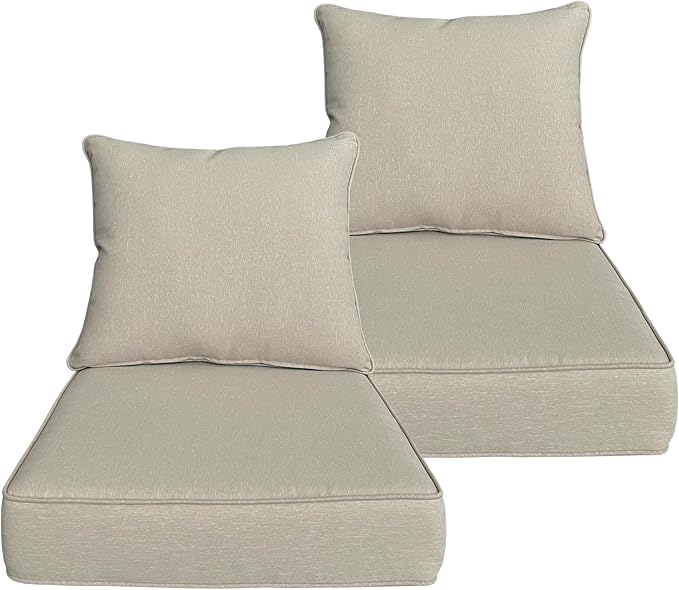 Goodgoods 22x24 inch Outdoor/Indoor Deep Seat Patio Cushions Set of 2 Resilient Foam Filling Water Repellent Stain-Resistant UV Resistant Weather Resistant Deep Seat Bottom Putty