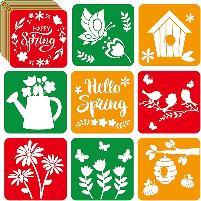 36pcs Spring Drawing Stencils for Kids 8 Inch Sidewalk Chalk Stencils Painting Large Washable Reusable Spring Themed Flowers Primary Shape Template for Kids Toddlers Preschool