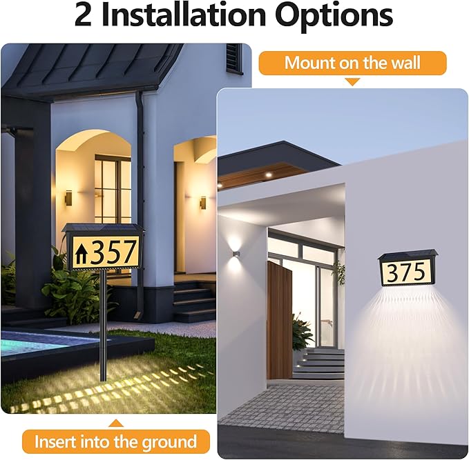 House Numbers for Outside Solar Powered, 3 Pack 3-Color LED Illuminated Solar Address Sign Plaques Waterproof with Stakes, Outdoor Lighted Home Number for Yard Garden Street