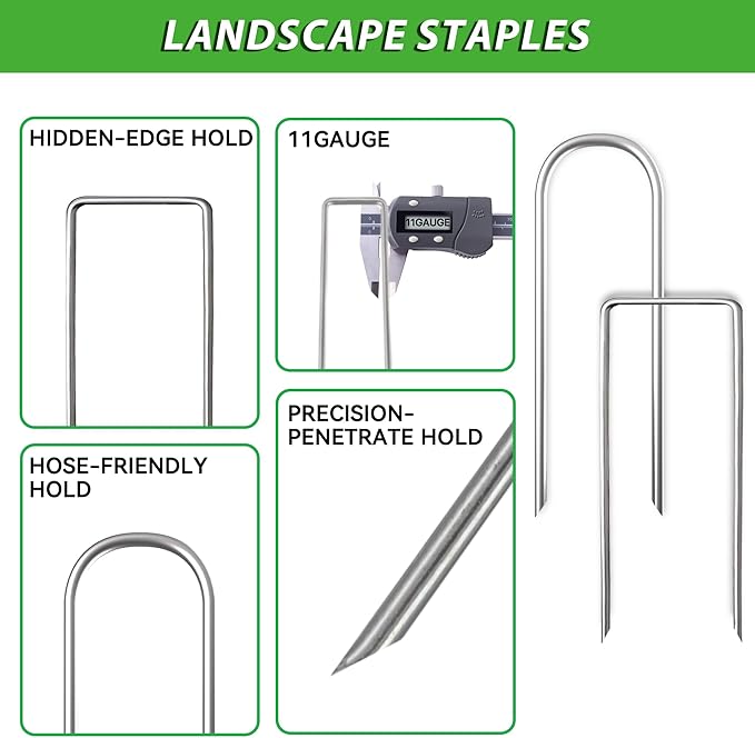 Landscape Staples 4 Inch, 40PCS Combo Kit – 20 U-Shaped & 20 Right Angle Galvanized Garden Stakes for Weed Barrier, Lawn & Garden Fixing