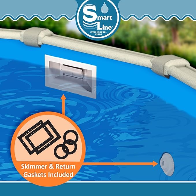 Smartline 24 ft Round Swimming Pool Liner | Solid Blue | Overlap Style | 48-52 Inch Wall Height | 30 Gauge Heavy Duty Virgin Vinyl | Designed for Steel Sided Above Ground Pools