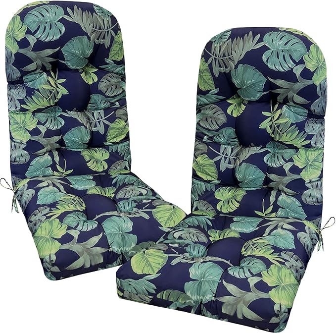 Outdoor Chair Cushion Set of 2 Printing High Back Patio Chair Cushions with Ties Waterproof Adirondack Chair Replacement Pads for Outdoor Furniture,47.24 * 19.69 * 4" Green Printing