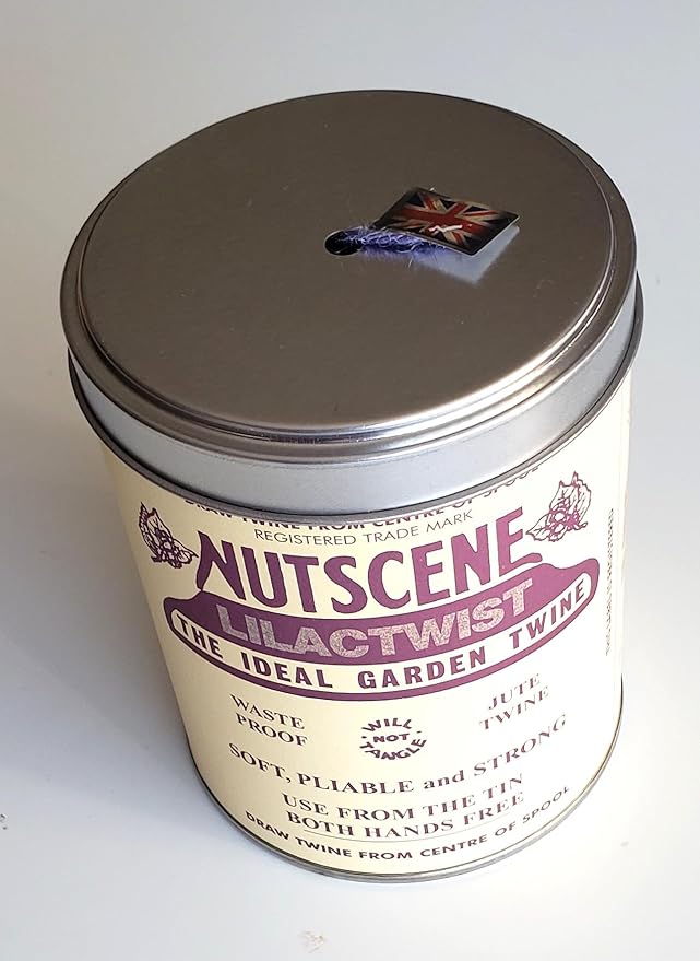 NUTSCENE Iconic Tin (Tin ‘O’ Twine) with Their Heritage Scottish Jute Twine and Hole in Top for Easy Dispensing. 14+ Colors to Choose from. 164 Yards. (Lilac)