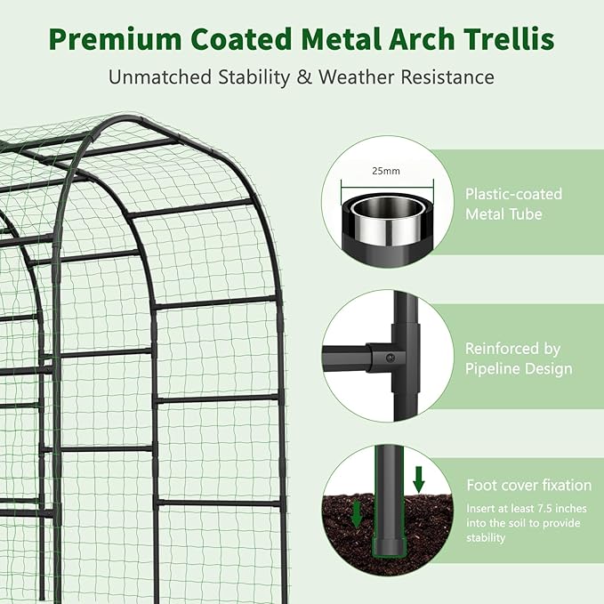 Tall Garden Arch Trellis for Climbing Plants, 88in Tall Metal Plant Support Trellis Archway for Climbing Plant Vegetables Cucumber, Outdoor Yard Lawn Garden Arch Tunnel Trellis