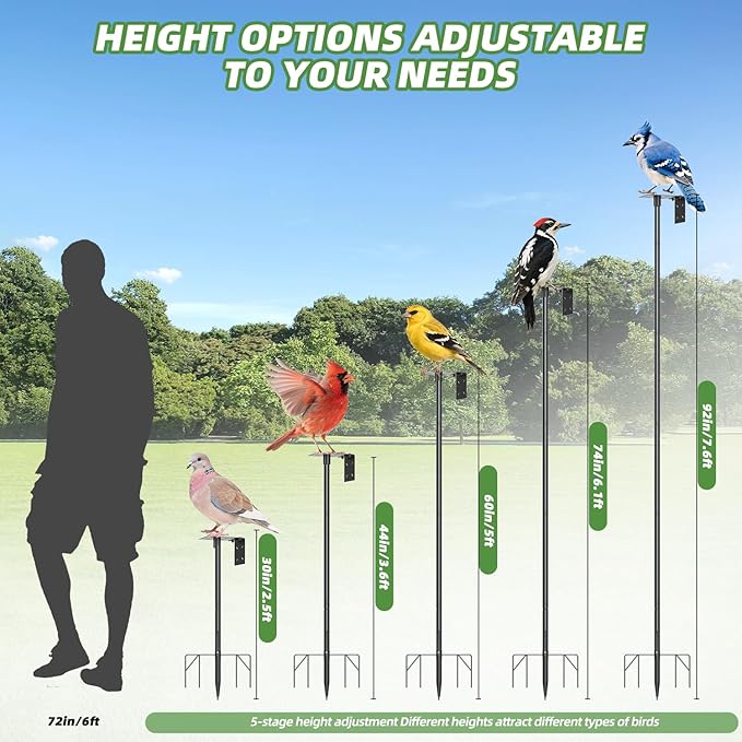 92 Inch Bird Feeder Pole with 9-Prong Base, 2026 New Heavy Duty Bird House Pole for Outdoor Feeders & Birdhouse, BirdFeeding Stand for Decor, Birdwatching & Weather Stations
