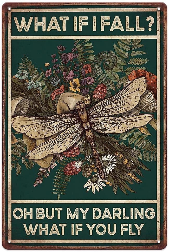 YOYI ART Vintage Tin Sign, 8x12 inches, Hippie Dragonfly Metal Sign, Inspirational Home Decor for Wall