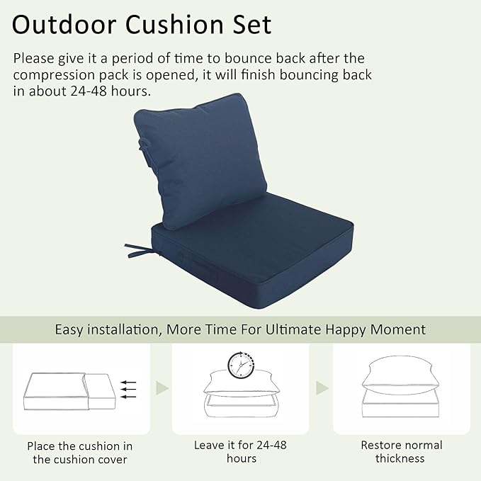 COZYVIDA 19"x19" Outdoor Universal Cushion Set of 1, Patio Cushions with Handles & Ties, Water-Proof Stain-Resistant UV-Resistant 1000+ Hrs,High Resilience Foam with YKK Zippers,Navy Blue-TPU