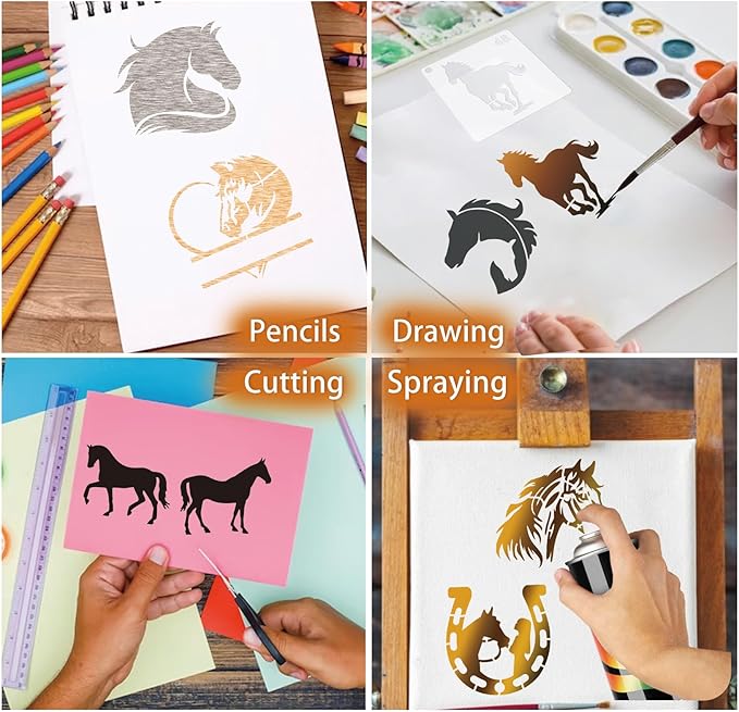 Small Stencils for Painting on Wood Burning Reusable, 3 Inch Reusable Stencil for Craft Ornament Paint Template Stencils for Wall Card Rock Wood Signs Coasters Canvas Home Decor (Horse)