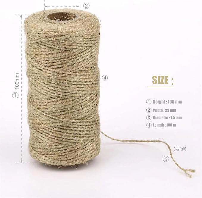 1.5mm 656ft Natural Jute Garden Rope - 2 Roll Brown Hemp Twine