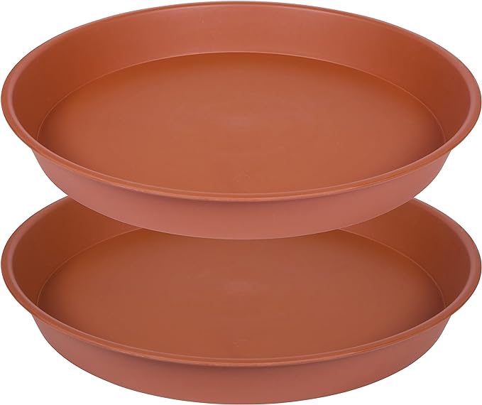 2 Pack of 18 19 inch Plant Saucer Tray (16.5 inch Base), 2.7" Depth, Heavy Duty Plastic Saucer 19" Round, Plant Tray for Pots, Flower Plant Saucers for Indoors (19 inch, Terracotta)