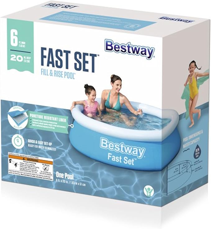 Bestway Fast Set 6 Foot x 20 Inch Round Inflatable Above Ground Outdoor Swimming Pool with 248 Water Capacity and Repair Patch, Blue (Pool Only)