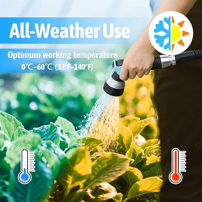 Garden Hose 100 ft, Water Hose with 10 Function Hose Nozzle, Ultra-Light & Flexible Hose for Yard, 3/4 GHT