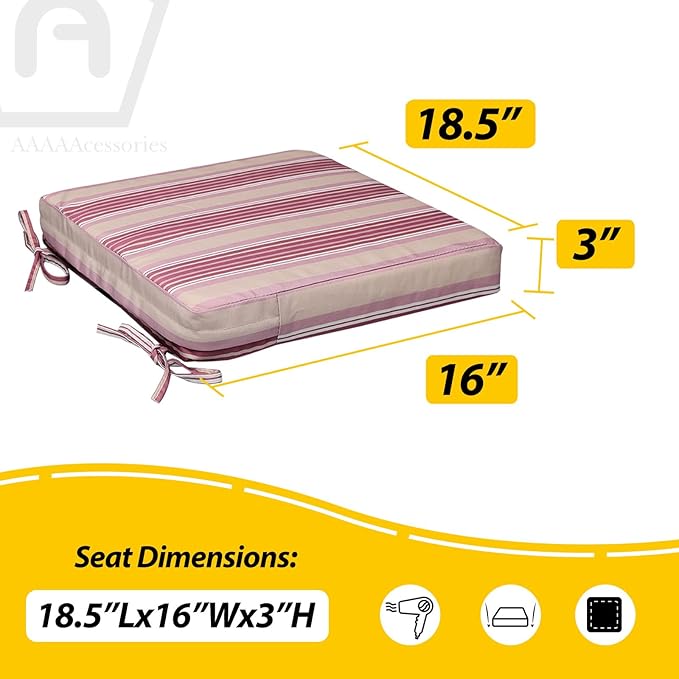 AAAAAcessories Outdoor Seat Cushions for Chairs, Waterproof, Fade-Resistant, 18.5" x 16" x 3", Patio Furniture Replacement Cushions, Set of 2, Dusty Rose Garden Stripe