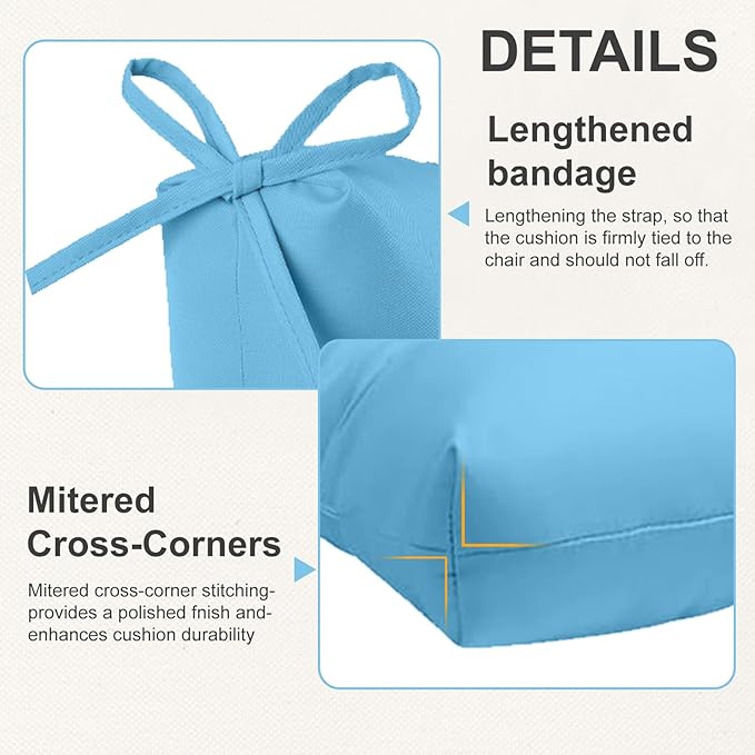 Outdoor High Back Chair Cushions 2-Pack, 44"x22"x 4" Fade-Resistant Waterproof Tufted Pads with Ties for Patio Rocking & Adirondack Chairs (Sky Blue)