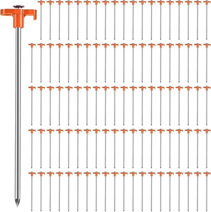 100 Pack Tent Stakes Heavy Duty 10 Inch Camping Stake Yard Stakes Metal Tent Pegs for Ground Stake Spikes for Camping Garden Yard (Orange)