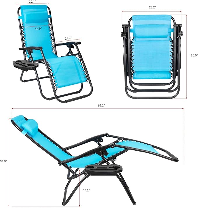 Flamaker Patio Zero Gravity Chair Outdoor Folding Lounge Chair Recliners Adjustable Lawn Lounge Chair with Pillow for Poolside, Yard and Camping (Blue)
