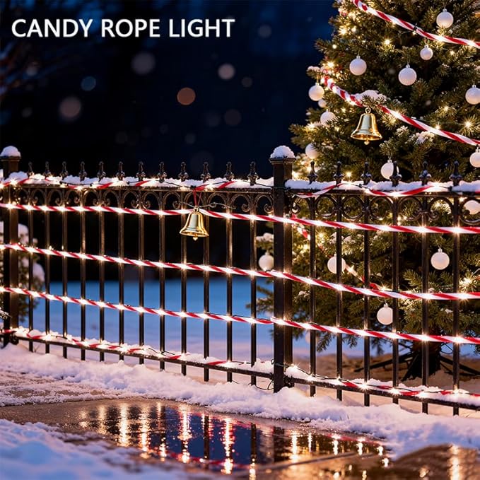 Solar Rope Lights 33Ft 100 LED Rope Lights for Outside 8 Modes White Fairy Light Solar Outdoor for Patio Fence Party Garden Yard Home Holiday Tree Decoration Candy Color